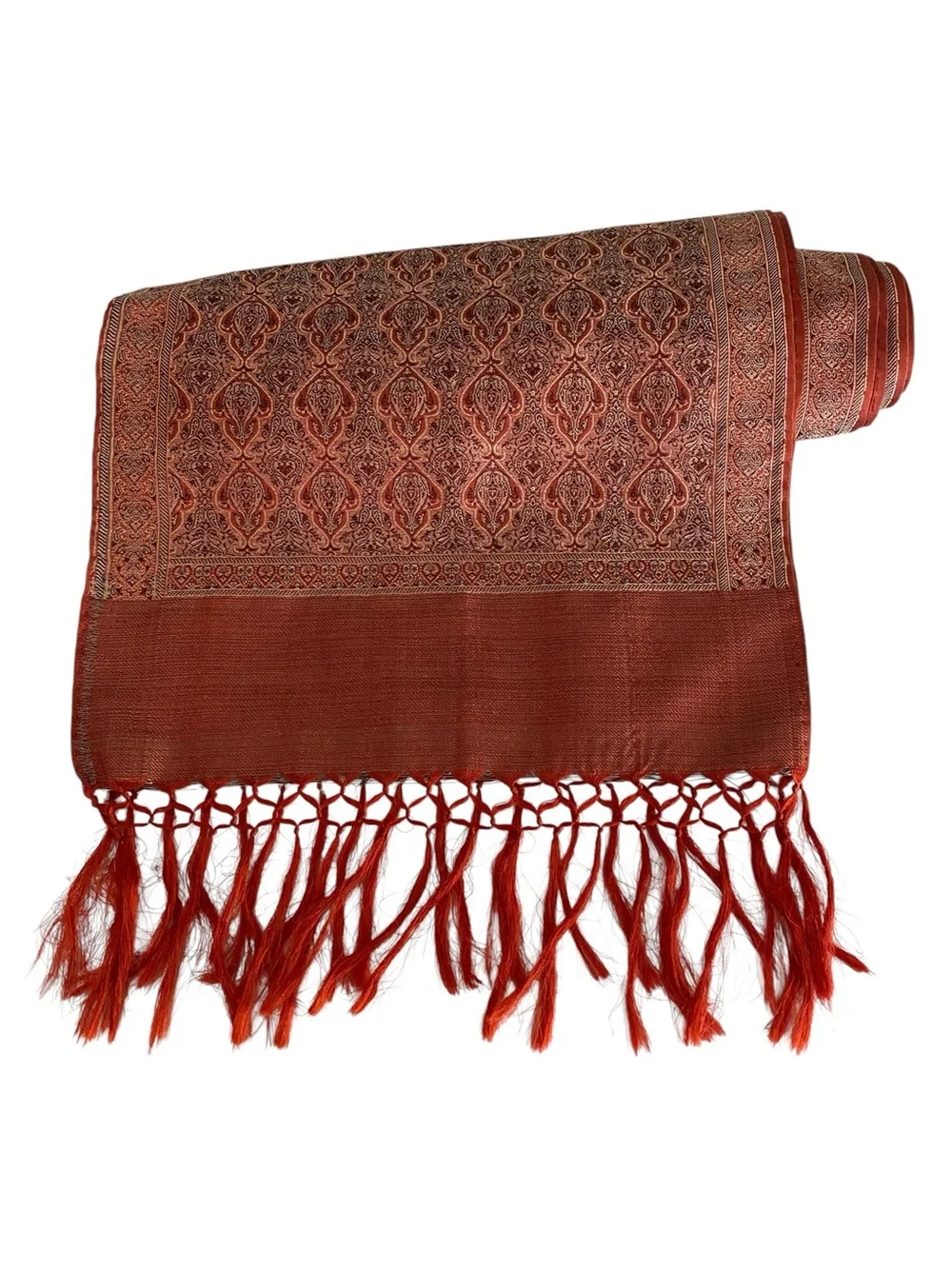 100% Silk Scarf Made in India Rust Burnt Orange 10” Wide Elegant